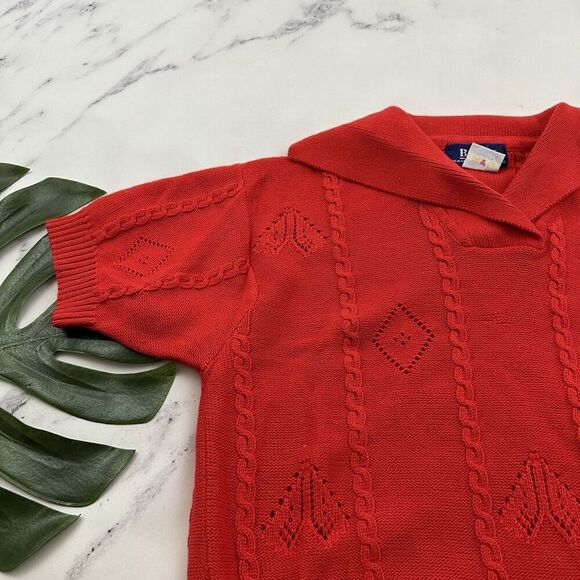 Bay Club Womens Vintage 90s Sweater Size M Red Nautical Collar Short Sleeve - Picture 4 of 11